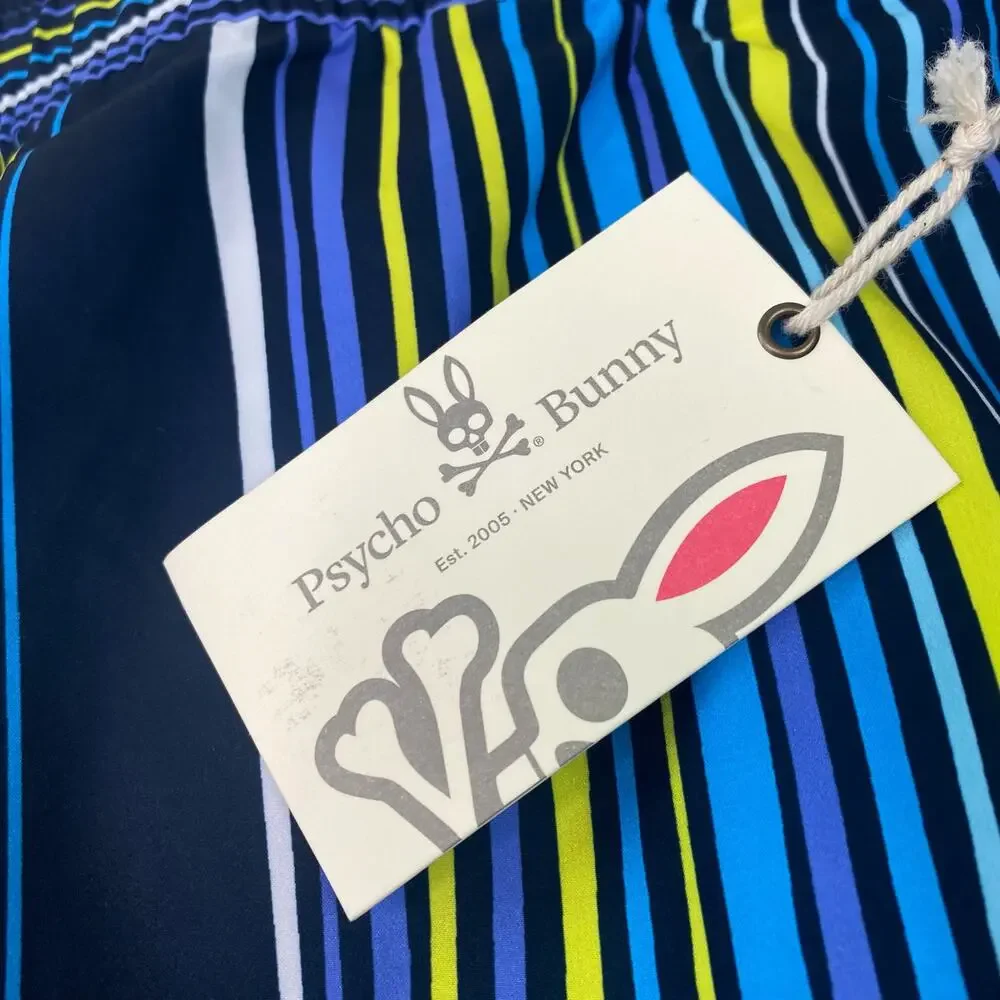 Psycho Bunny Men's Swim Trunks Size 5XLT Blue Stripe Dry Pocket NWT